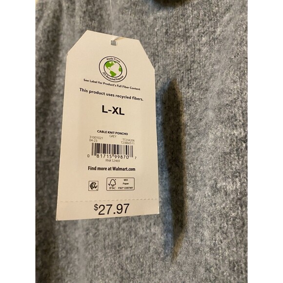 NWT Super Soft Grey Knit Pullover Mock Neck Poncho Sweater - L/XL - Picture 2 of 3